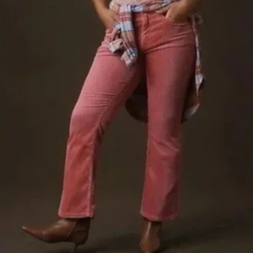 Anthropologie Pilcro The Yaya Mid Rise Crop Flare Corduroy Jeans Pink 32 Boho